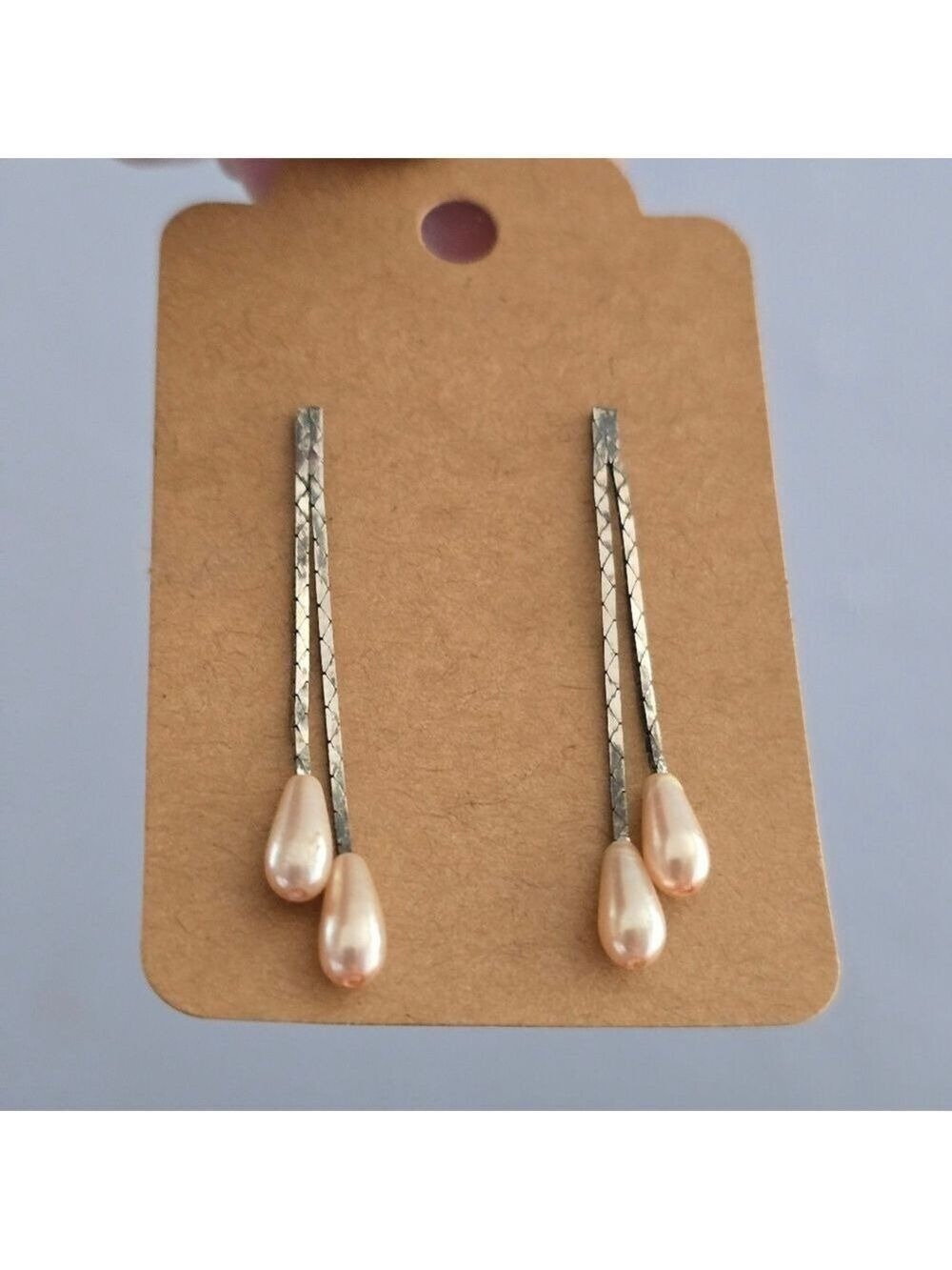 Two Pair Snake Chain Silver Dangle Drop Earrings With Pearls - Picture 8 of 14